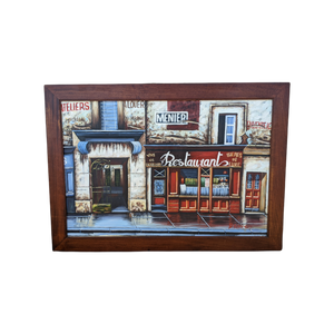 SOLD - 1990s French Restaurant Cafe Front Painting, Framed