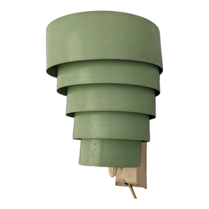 Vintage Art Deco Mid Century Modern Tiered Venetian Shade Wall Sconce in Mint Green - Main Product Photo - EclecticCollective.com