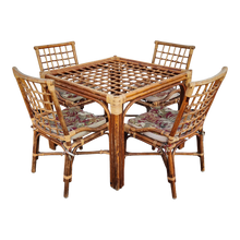 Load image into Gallery viewer, Vintage Coastal Bamboo Boho Chic 4 Person Dining Set By Wilshire - Main Product Photo - EclecticCollective.com