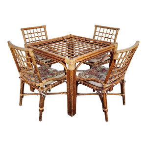 Vintage Coastal Bamboo Boho Chic 4 Person Dining Set By Wilshire - Main Product Photo - EclecticCollective.com