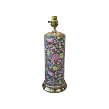 Load image into Gallery viewer, Vintage Cylindrical Pink and Gold Floral Ceramic Chinoiserie Table Lamp