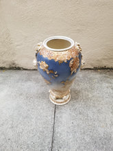 Load image into Gallery viewer, Antique Japanese Taisho and Early Showa Period Satsuma Porcelain Vase in Blue and White With Gilded Gold Accents