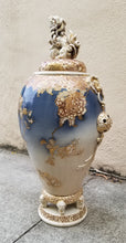 Load image into Gallery viewer, Antique Japanese Taisho and Early Showa Period Satsuma Porcelain Vase in Blue and White With Gilded Gold Accents