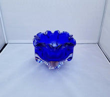 Load image into Gallery viewer, Vintage Modern Josef Hospodka for Chribska Clear and Blue Decorative Bohemian Glass Bowl