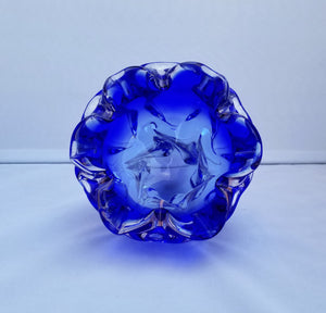 Vintage Modern Josef Hospodka for Chribska Clear and Blue Decorative Bohemian Glass Bowl