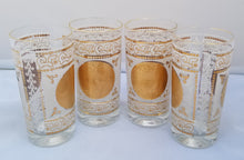 Load image into Gallery viewer, SOLD - Vintage Golden Medallian Collins Highball Collins Glasses With Aztec Calender Motif