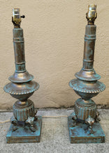 Load image into Gallery viewer, Faux Verdigris Finish Brass Urn Lamps - a Pair
