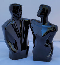 Load image into Gallery viewer, SOLD - Vintage 80s Balkweill-Style Postmodern Black Ceramic Abstract Man and Woman Statues - a Pair