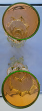 Load image into Gallery viewer, Antique Victorian Handblown Orange and Lime Green Iridescent Vaseline Glass Vases - a Pair