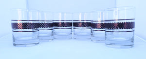 Vintage Sigma Tastesetter Copper Diamond Pattern Banded Rocks Whiskey Lowball Glasses - Set of 6