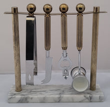 Load image into Gallery viewer, SOLD - White Marble, Brass Plate, and Stainless Steel Bar Utensil Tool Kit