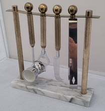 Load image into Gallery viewer, SOLD - White Marble, Brass Plate, and Stainless Steel Bar Utensil Tool Kit