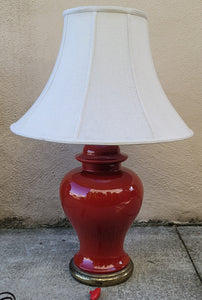 Vintage Oxblood Red Sang De Boeuf Porcelain Chinoiserie Ginger Jar Table Lamp