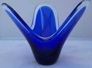 Vintage 1960s Abstract Blue Art Glass Decorative Bowl