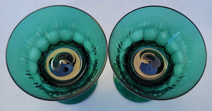 Vintage Emerald Green Theresienthal "Concord Green" German Crystal Champagne Coupes - a Pair
