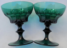 Load image into Gallery viewer, Vintage Emerald Green Theresienthal &quot;Concord Green&quot; German Crystal Champagne Coupes - a Pair