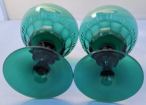 Vintage Emerald Green Theresienthal "Concord Green" German Crystal Champagne Coupes - a Pair