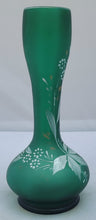Load image into Gallery viewer, Late 19th Century Antique Emerald Green Florentine Cameo Art Satin Glass Vase With White &amp; Yellow Enamel Floral Motif
