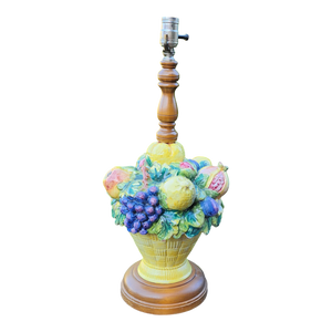 Vintage Majolica Style Ceramic Fruit Basket Table Lamp at EclecticCollective.com - Main Product Photo