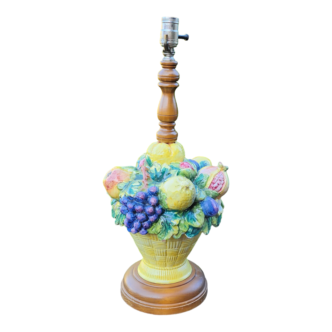 Vintage Majolica Style Ceramic Fruit Basket Table Lamp at EclecticCollective.com - Main Product Photo