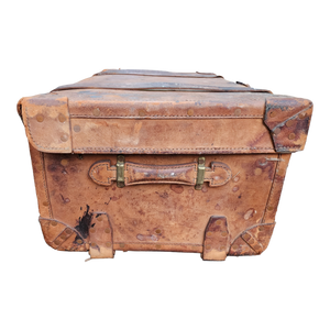 SOLD - Antique Leather Steamer Travelers Trunk Or Foot Locker