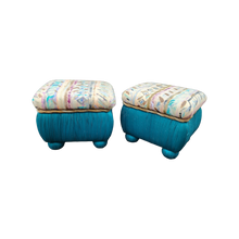 Load image into Gallery viewer, Vintage Memphis Postmodern Ottomans With Hand Painted Abstract Fabric - a Pair