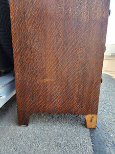 Antique Bow Front Dark Brown Tiger Oak Tallboy Dresser