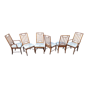 Vintage Chinoiserie Faux Bamboo Dining Chairs in Aloha Pattern by Dixie
