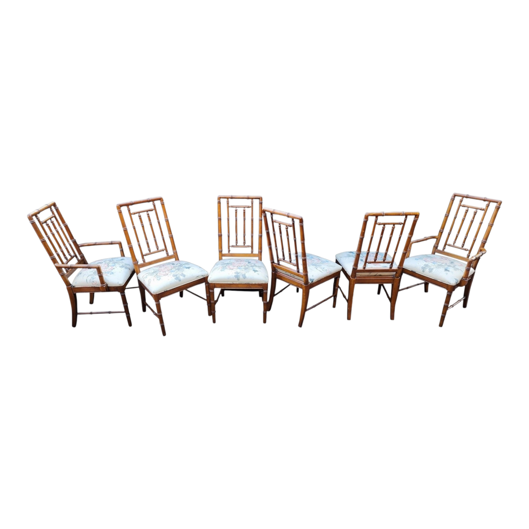 Vintage Chinoiserie Faux Bamboo Dining Chairs in Aloha Pattern by Dixie