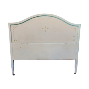 Vintage Matching Headboard With Curved Footboard in White with Blue Accents