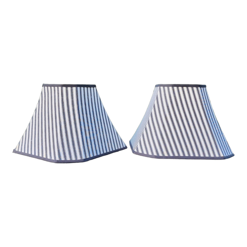 Vintage Black and White Striped Rectangular Tapered Lamp Shades - a Pair