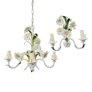 Vintage Toleware Daisy Chandelier and Wall Sconce - a Pair