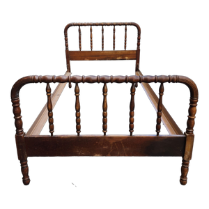Vintage Dark Brown Jenny Lind Twin Bed With Metal Rails