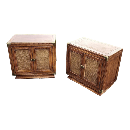 vintage woven rattan trimmed campaign style cabinet nightstands - a pair at EclecticCollective.com - Main Product Photo