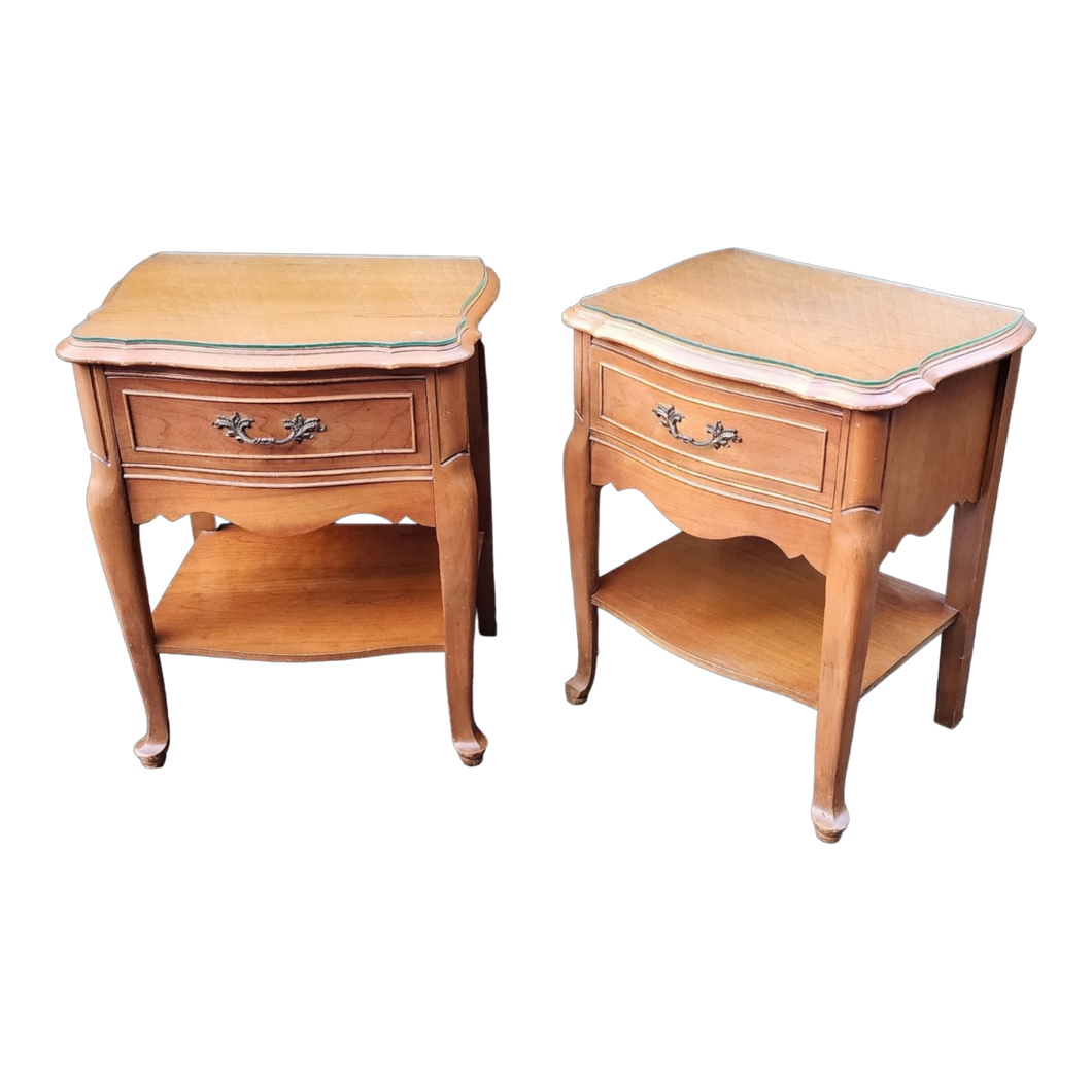 Vintage French Provincial Cherry One Drawer Nightstands - a Pair