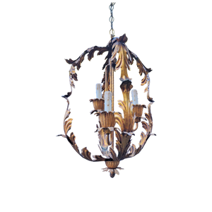 Vintage Gold Leaf Neoclassical 3 Light Lantern Chandelier - at EclecticCollective.com - Thumbnail