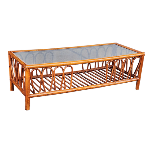 Vintage Rectangular Bent Bamboo Boho Chic Coastal Coffee Table at EclecticCollective.com - Main Product Photo
