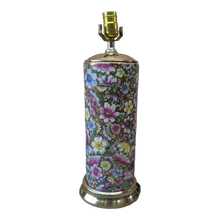 Load image into Gallery viewer, Vintage Cylindrical Pink and Gold Floral Ceramic Chinoiserie Table Lamp