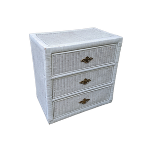 Coastal Colonial White Wicker Chest of Drawers
