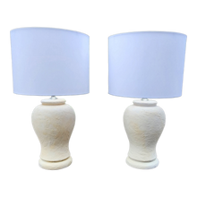 Load image into Gallery viewer, Substantial Vintage Postmodern Urn Shaped Off White Plaster Table Lamps - a Pair