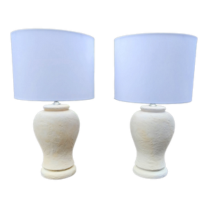 Substantial Vintage Postmodern Urn Shaped Off White Plaster Table Lamps - a Pair