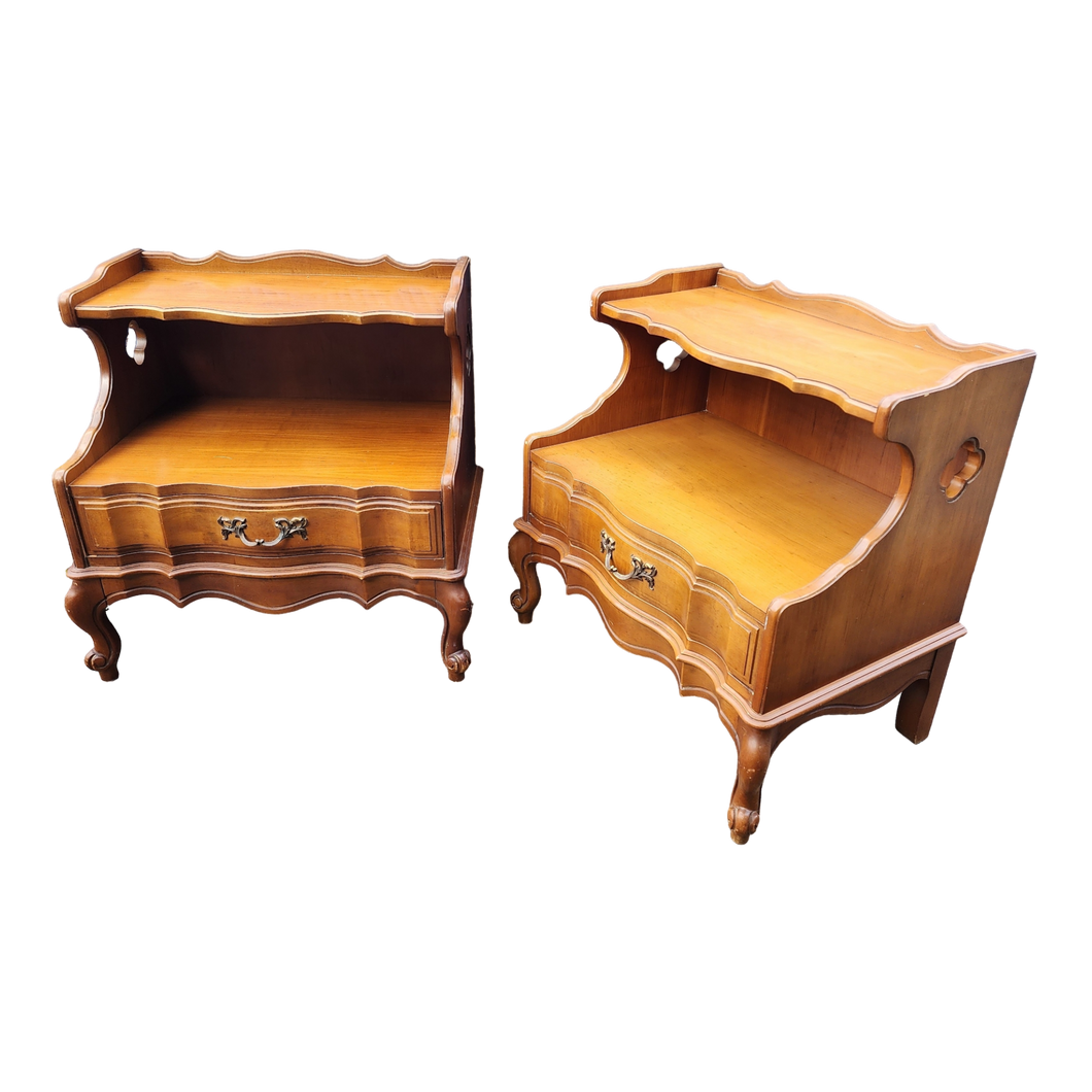 Vintage French Provincial 2-Tier Nightstands - a Pair