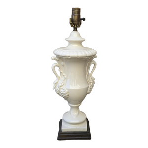 Vintage White Ceramic Swan Handled Urn Lamp