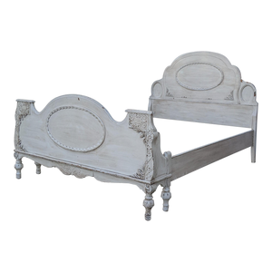 Vintage Country French Shabby Chic Painted Gray Full Bed Frame