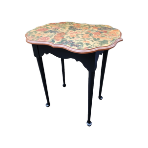 Vintage Botanical Fruit and Flower Motif Painted Top Occasional Table