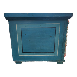 Antique Hand Painted Ornate Blue and Red German Trunk