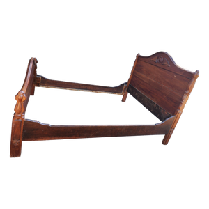 SOLD - Antique Victorian Era Empire Full-Sized Bed in Cherry Wood with Burled Walnut Accents