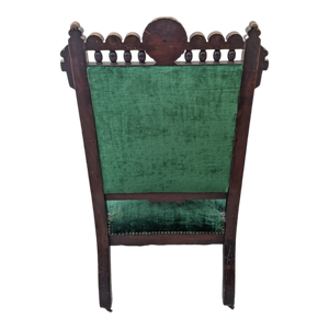Late 19th Century Antique Victorian Eastlake Armchair Upholstered in Emerald Green Velvet