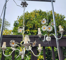 Load image into Gallery viewer, Vintage Toleware Daisy Chandelier and Wall Sconce - a Pair