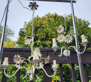 Vintage Toleware Daisy Chandelier and Wall Sconce - a Pair